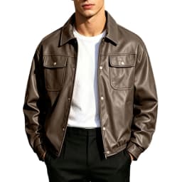 Men's Leather Jacket Lapel Collar Motorcycle Coat Full Zip Faux Leather Bomber Jackets Outdoor Hiking - Thumbnail 1