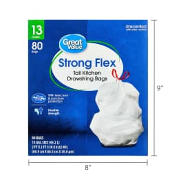 Great Value 13 gal Strong Flex Tall Kitchen Drawstring Garbage Bags, 80 Bags - Thumbnail 7