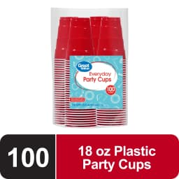 Great Value Everyday Disposable Plastic Party Cups, Red, 18 oz, 100 Count - Thumbnail 1