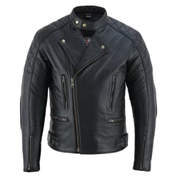 Men's Motorbike Leather Jacket Distress Zip Up Motorcycle Protection Jackets All Black-5XL - Thumbnail 1