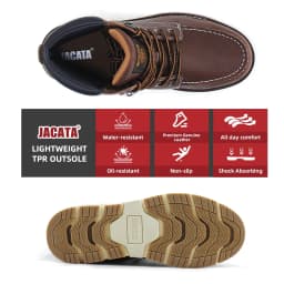 Jacata Moc Toe Work Boots for Men Soft Toe Leather Non Slip Boots (Brown 9.5) - Thumbnail 2