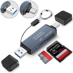Jous 4-in-1 SD Card Reader, USB-C & USB 3.0 Simultaneous Read/Write Memory Adapter for Micro iPhone MacBook Pro, Laptop, PC - Thumbnail 1