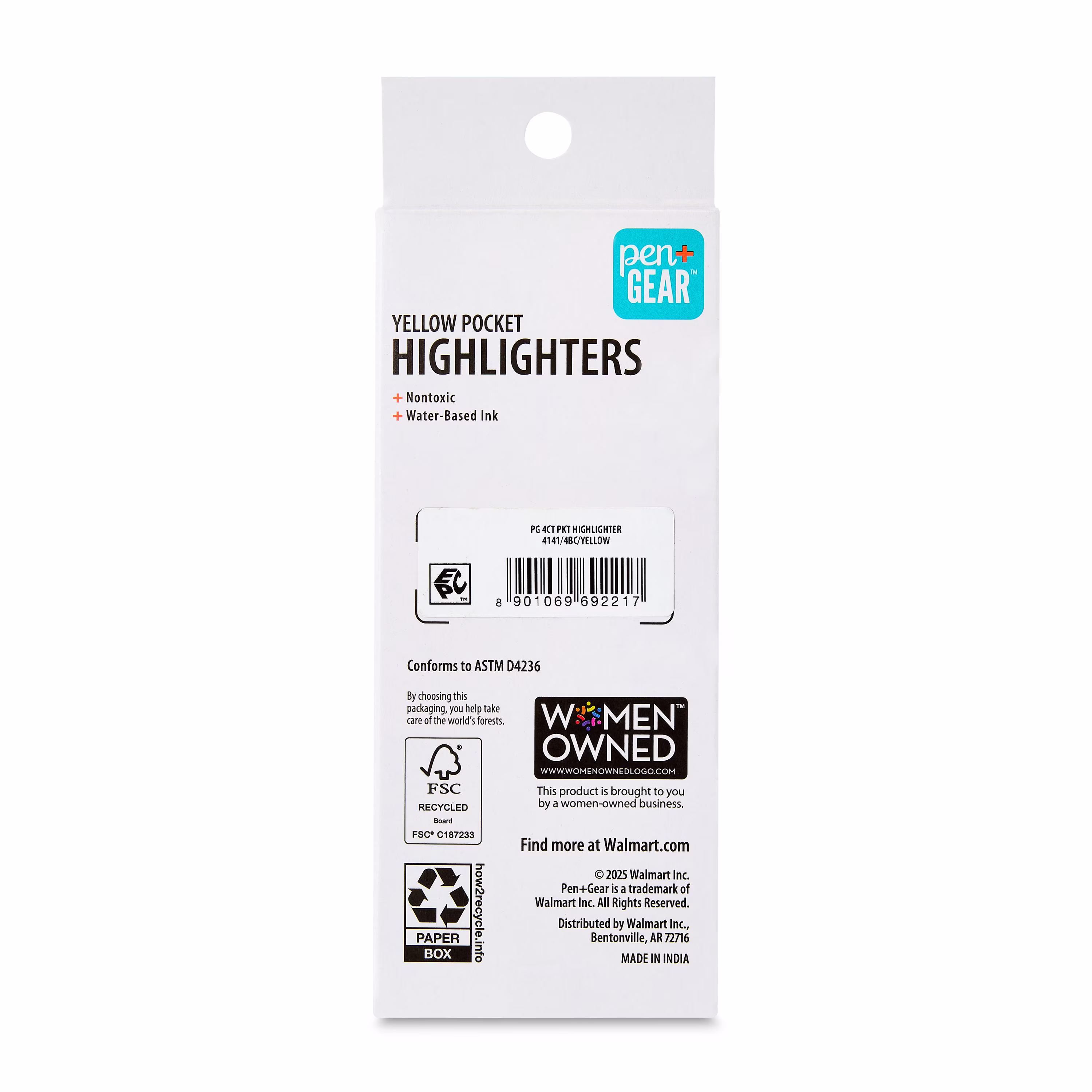 Pen+Gear Pocket Highlighters, Chisel Tip, Yellow, 4 Count - Thumbnail 2