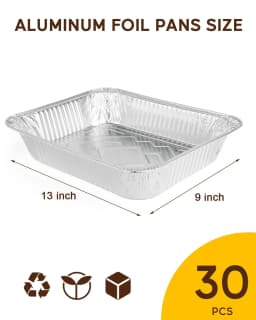 Katbite 9x13 Aluminum Foil Pans, 30 Count Half Steam Loaf Aluminum Foil Pans Set - Thumbnail 2