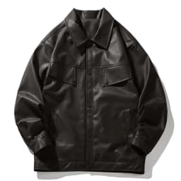 Maoxin Leather Jacket Men Retro Men's Solid Color Snap Pocket Casual Loose Long Sleeved Hooded Leather Jacket Coat Jackets for men Black 2XL - Thumbnail 2