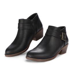 Pennysue Women Low Chunky Stacked Heel Boots Black Pu Side Zipper Ankle Booties 8M - Thumbnail 1