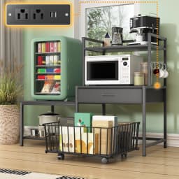 ModFurne Mini Fridge Stand with Storage, Mini Refrigerator Stand with Power Outlet, Wine Fridge Table with Movable Storage Basket for Dorm Home Use - Thumbnail 1