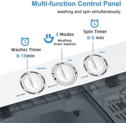 Costway Portable Twin Tub Washing Machine Washer(13.2lbs) & Spinner (8.8lbs) Grey - Thumbnail 6
