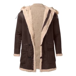 ZCFZJW Plus Size Mens Winter Sherpa Fleece Lined Coats Jackets Vintage Motorcycle Faux Leather Long Sleeve Button Down Lapel Collar Bomber Jackets Outwear Coffee M - Thumbnail 4