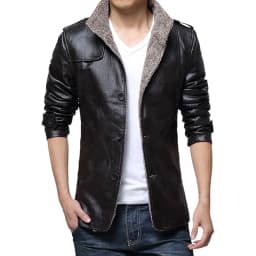 YLSDY Men's Faux Leather Jacket Winter Warm Fleece Lined Pu Leather Coat Slim Fit Motorcycle Jacket Black M - Thumbnail 2