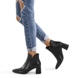 BOCCA Women's Ankle Boots Chunky Block Low Heel Comfortable Pointed Toe Side V Cutout Dressy Office Booties with Zipper - Thumbnail 6