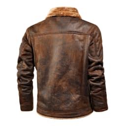 WXLWZYWL Winter Coat For Men,Bomber Faux Leather Jacket For Men Vintage Turn-Down Collar Sherpa Lining Coat Sport Jackets - Thumbnail 3