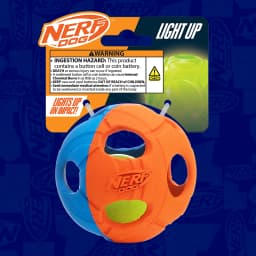 Nerf Dog LED Light Up Squeak Bash Ball Dog Toy, Blue/Orange, 3.5 inch - Thumbnail 6