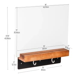 Mind Reader Whiteboard Message Center, Glass Dry Erase Board with Wood Holder and Hooks, Removable Whiteboard for Office or Home, Wall Mounted, 18" x - Thumbnail 3