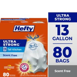 Hefty Ultra Strong 13 Gallon Trash Bags, Tall Kitchen Trash Bags, White, Unscented, 80 Bags - Thumbnail 1