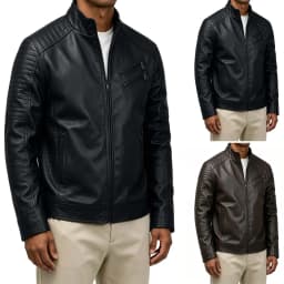 Miqool Men's Stand Collar Leather Motorcycle Jacket Zip Up Vintage Lightweight Faux Leather Biker Coat Long Sleeve Outerwear with Multi Pocket S-3XL - Thumbnail 1