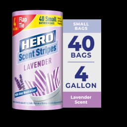 Hero Scent Stripes 4-Gallon, Lavender Scented, Small Flap Tie Trash Bags, 40 Count - Thumbnail 1