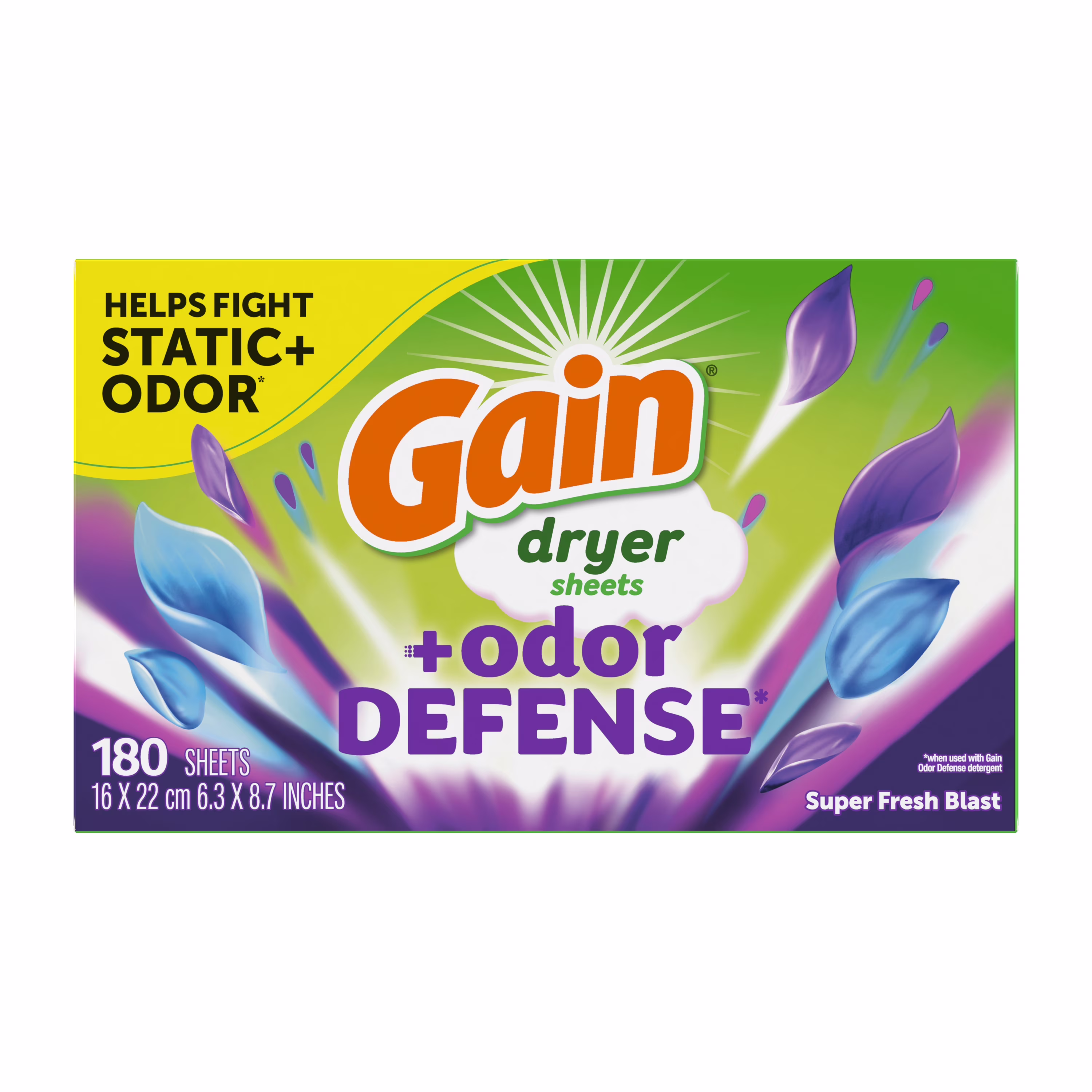 Gain Fabric Softener Dryer Sheets +Odor Defense, Super Fresh Blast Scent, 180 Count - Thumbnail 3