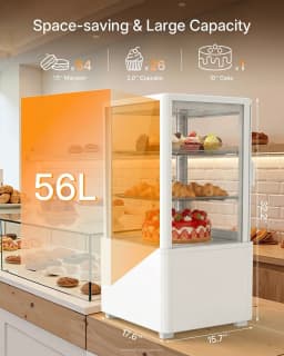 Upstreman Countertop Pastry Refrigerated Display Case, 2.0 Cu.Ft/56L Commercial Display Refrigerator 3-Tier Cake Fridge, CD20 White - Thumbnail 2