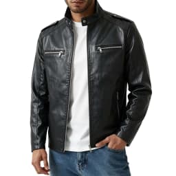 Tqyyweavej Faux Leather Jackets for Men Motorcycle Zip Up Stand Up Collar Jacket Outwear Loose Fit Vintage Biker Coat with Pockets, Gifts for Men - Thumbnail 6