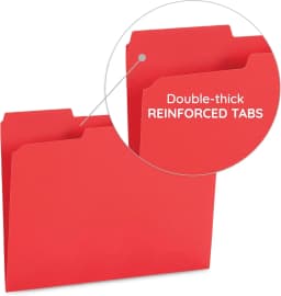 100 File Folders, Letter, Assorted Colors, 1/3 Cut Tab | Blue, red, green, yellow and orange, durable 11pt paper, reinforced 1/3 cut tabs, color - Thumbnail 4