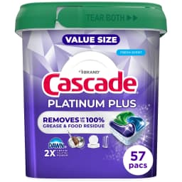 Cascade Platinum Plus, Dishwasher Pods, Fresh, 57 Count - Thumbnail 1