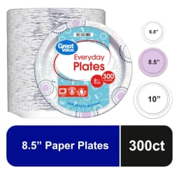 Great Value 8.5-Inch Disposable Paper Plates, 300 Count, Soak-Proof and Microwave-Safe - Thumbnail 1