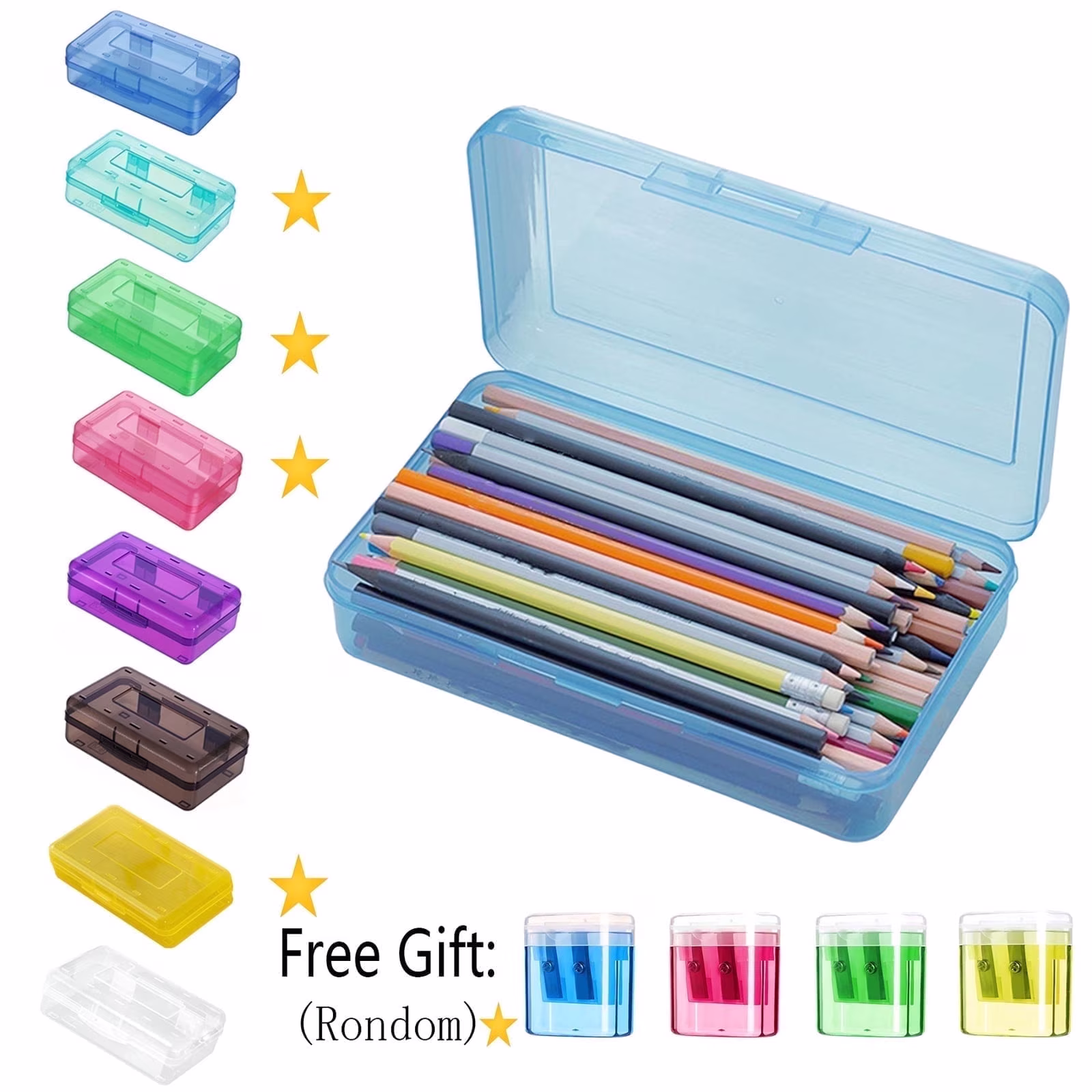 EGNMCR Pencil Box Large Capacity Plastic Pencil Case Boxes Hard Pencil Case Crayon Box with Snap-tight Lid Plastic Pencil Boxes Supply Boxes for Boys - Thumbnail 1