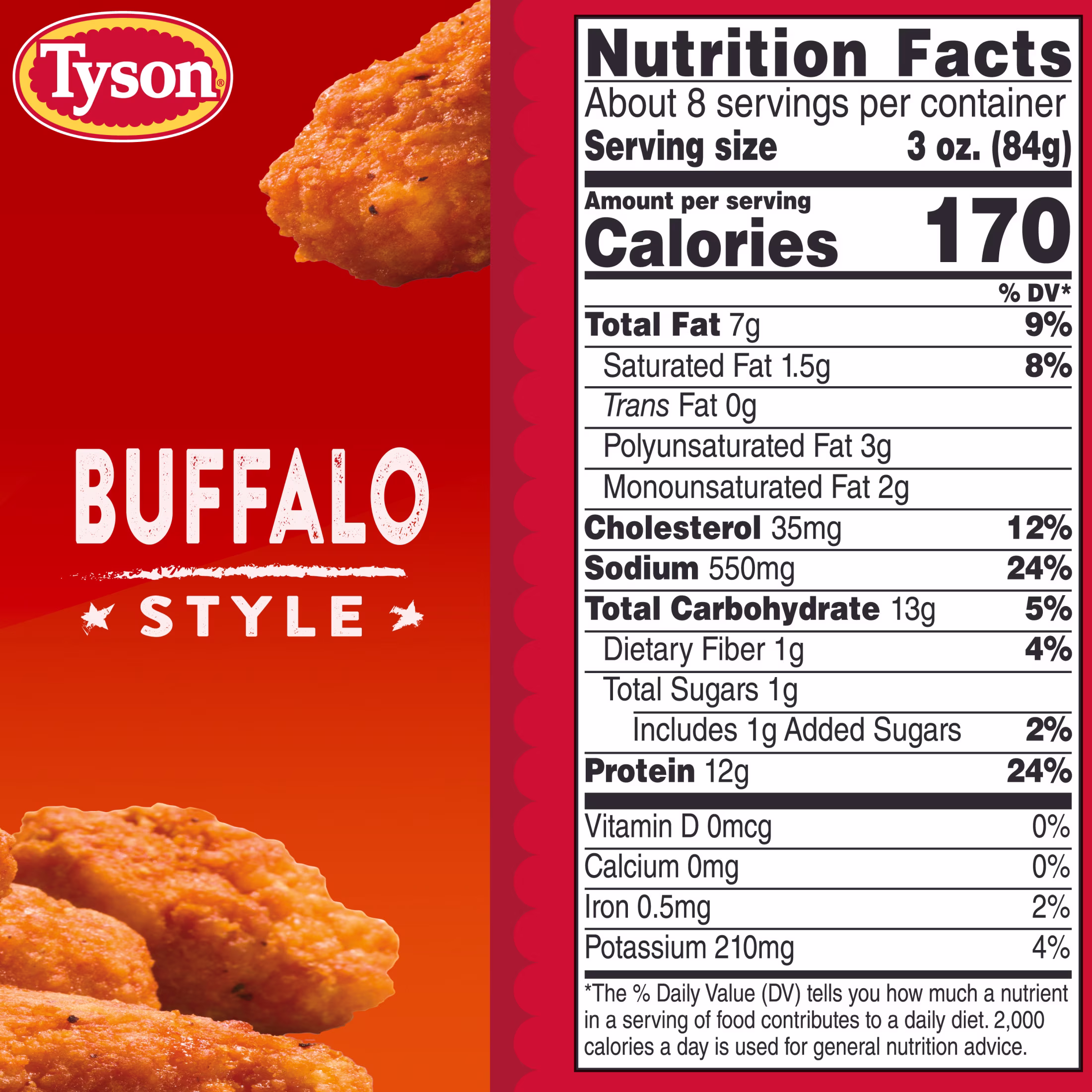 Tyson Any'tizers Buffalo Style Boneless Chicken Bites, 24 oz (Frozen, Fully Cooked) - Thumbnail 8