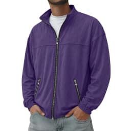 ZUBMGKTE Men's Suede Leather Bomber Jacket Casual Coat for Men Jacket with Two Pockets - Thumbnail 6