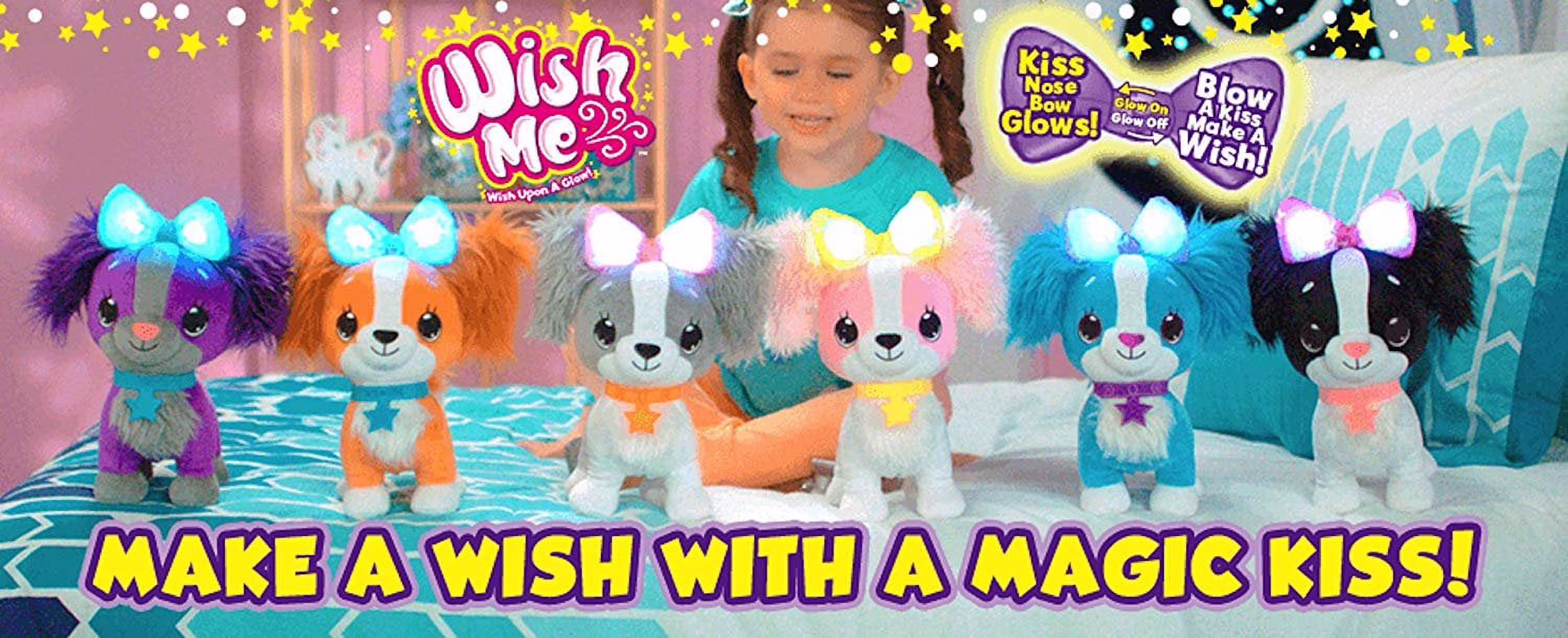 Wish Me Pets - Light Up LED Plush Stuffed Animals - Pink Cavalier Puppy with Yellow Bow - Thumbnail 9