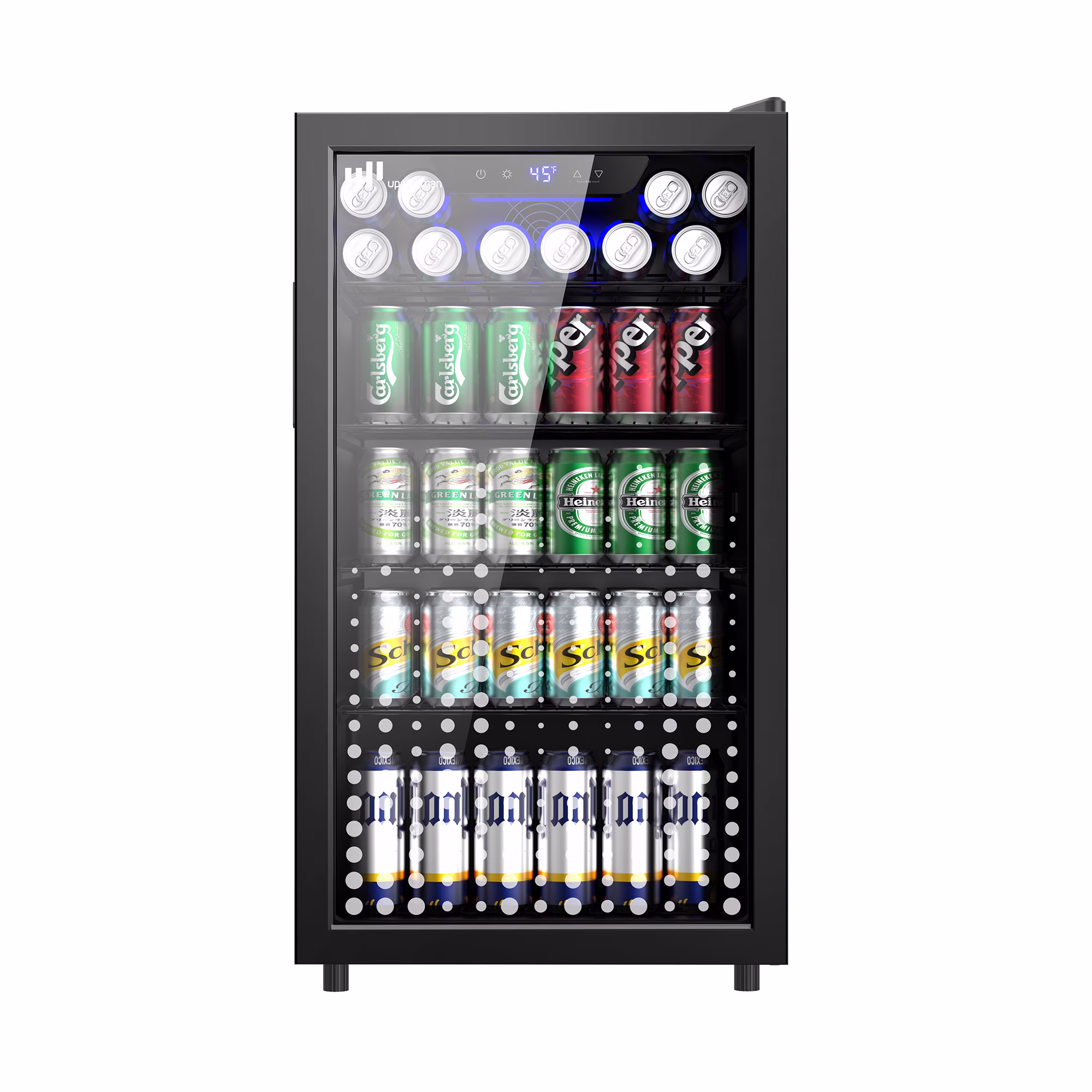 Upstreman 3.2 Cu.ft Beverage Refrigerator, 126 Can Mini Fridge with Glass Door, Wine Cooler Drink Fridge for Soda Wine Beer, Touch Temperature - Thumbnail 1