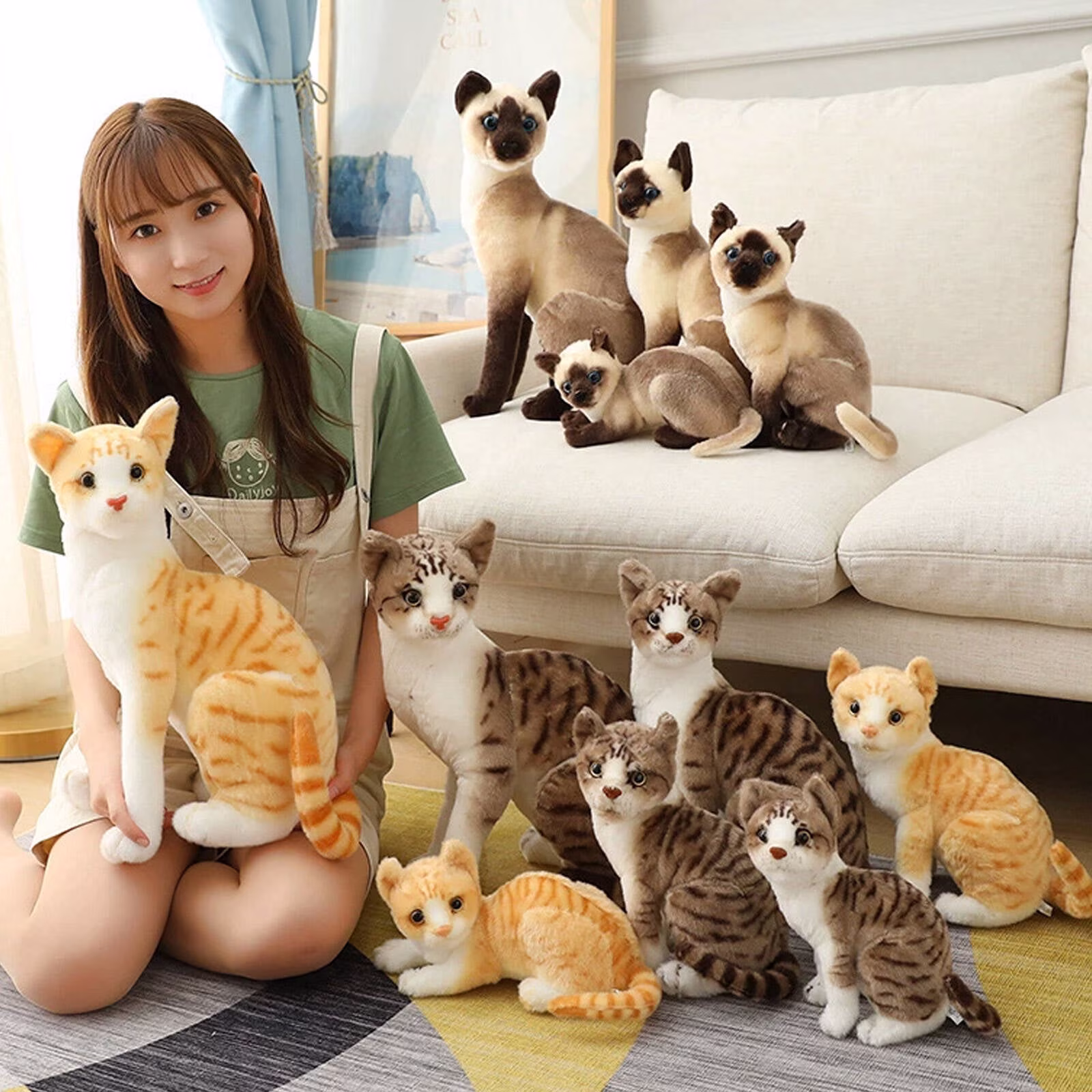 BESTSKY 2026 New Body Pillow Siamese Cat Funny Stuff Simulate Kitten Weighted Stuffed Animals Style 6 20Cm for Snuggling Bedtime Home Decor Playtime - Thumbnail 2