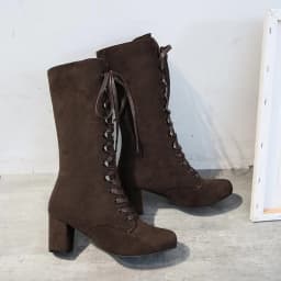 FRSASU Women Boots ,Women Boots Shoes Thick Low-Heeled Boots Plus Size Mid Calf Lace Up Boots - Thumbnail 8
