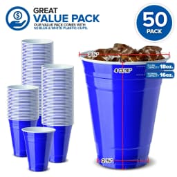Stock Your Home Blue Plastic Cups Disposable, 16oz (50 Count) Heavy-Duty, Large Party Cup Pack Bulk Pack for Drinking Punch, Soda, Wine, Beer, 4th - Thumbnail 6