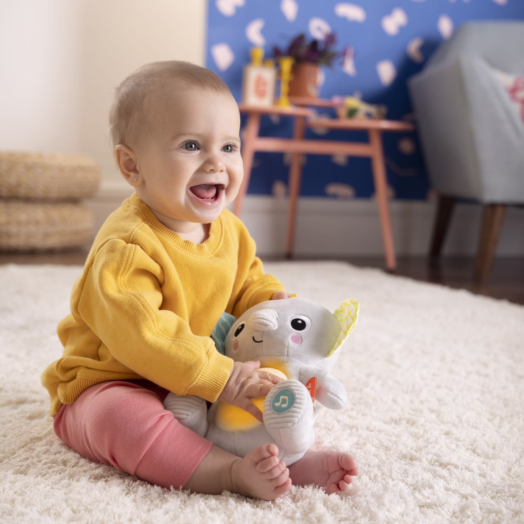 Bright Starts Hug-a-Bye Baby Elephant Stuffed Animal Dual-Mode Soft Toy Soother, Gray - Thumbnail 2
