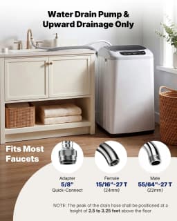 Upstreman 0.9 cu.ft Top Load Portable Washing Machine W/ Drain Pump & LED Display, Fully Automatic Small Washer Machine Portable Washer and Spinner - Thumbnail 6