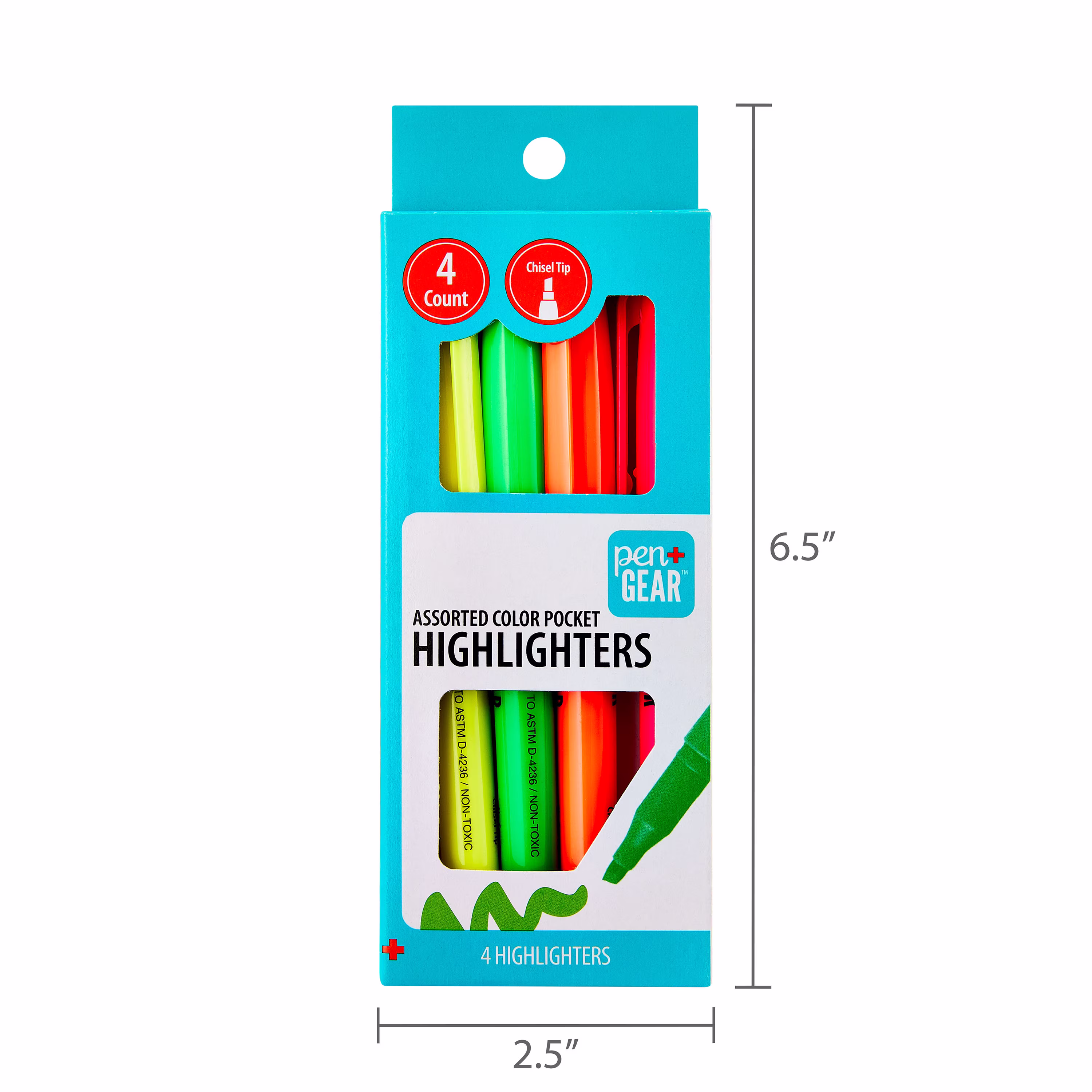 Pen+Gear Pocket Highlighters, Chisel Tip, Assorted Colors, 4 Count - Thumbnail 6