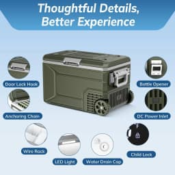 Auseo 68 Quart(64L) Portable Car Refrigerator, -4℉~50℉, 12/24V DC & 110-240V AC, Mini Fridge Freezer for RV Camping, Travel, Truck, Home, Green - Thumbnail 10