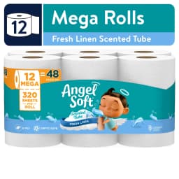 Angel Soft 2-Ply Toilet Paper, Fresh Linen Scented Tube, 12 Mega Rolls, 320 Sheets per Roll - Thumbnail 1