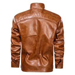 Men's Leather Jacket Stand Collar Motorcycle Bomber Jackets Brown S - Thumbnail 7