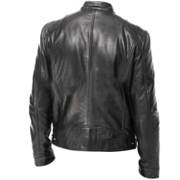 Tuphregyow Men Leather Jackets Zip-Up Slim Biker Casual Winter Coat Trendy Solid Faux Bomber Jacket Motorcycle Lapel Black XXL - Thumbnail 4
