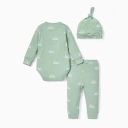 PatPat Pijamas para Bebé Recién Nacido Ropa de Niño Niña Conjuntos de Atuendo de Algodón Mameluco Acanalado de Manga Larga y Pantalones con Gorro 0-3 Meses - Thumbnail 7