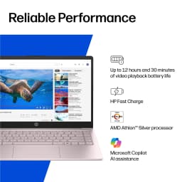 HP 14 inch HD Windows Laptop AMD Athlon Silver 7120U Processor 4GB 256GB SSD Tranquil Pink - Thumbnail 13