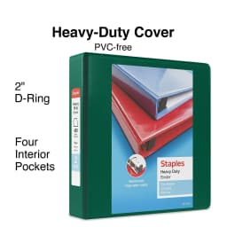2" Staples Heavy-Duty View Binders with D-Rings Green 976063 - Thumbnail 2