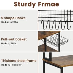 ModFurne Mini Fridge Stand with Storage, Microwave Storage Shelf with Power Outlet, Bakers Rack Stand for Dorm Kitchen Coffee Bar, Vintage Brown - Thumbnail 7