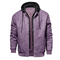 BiZtdJrK Men's Faux Leather Biker Jackets Casual Hooded Bomber Jacket Big and Tall Motorcycle Zip-Up Biker Coat with Hood Purple,XXL - Thumbnail 1