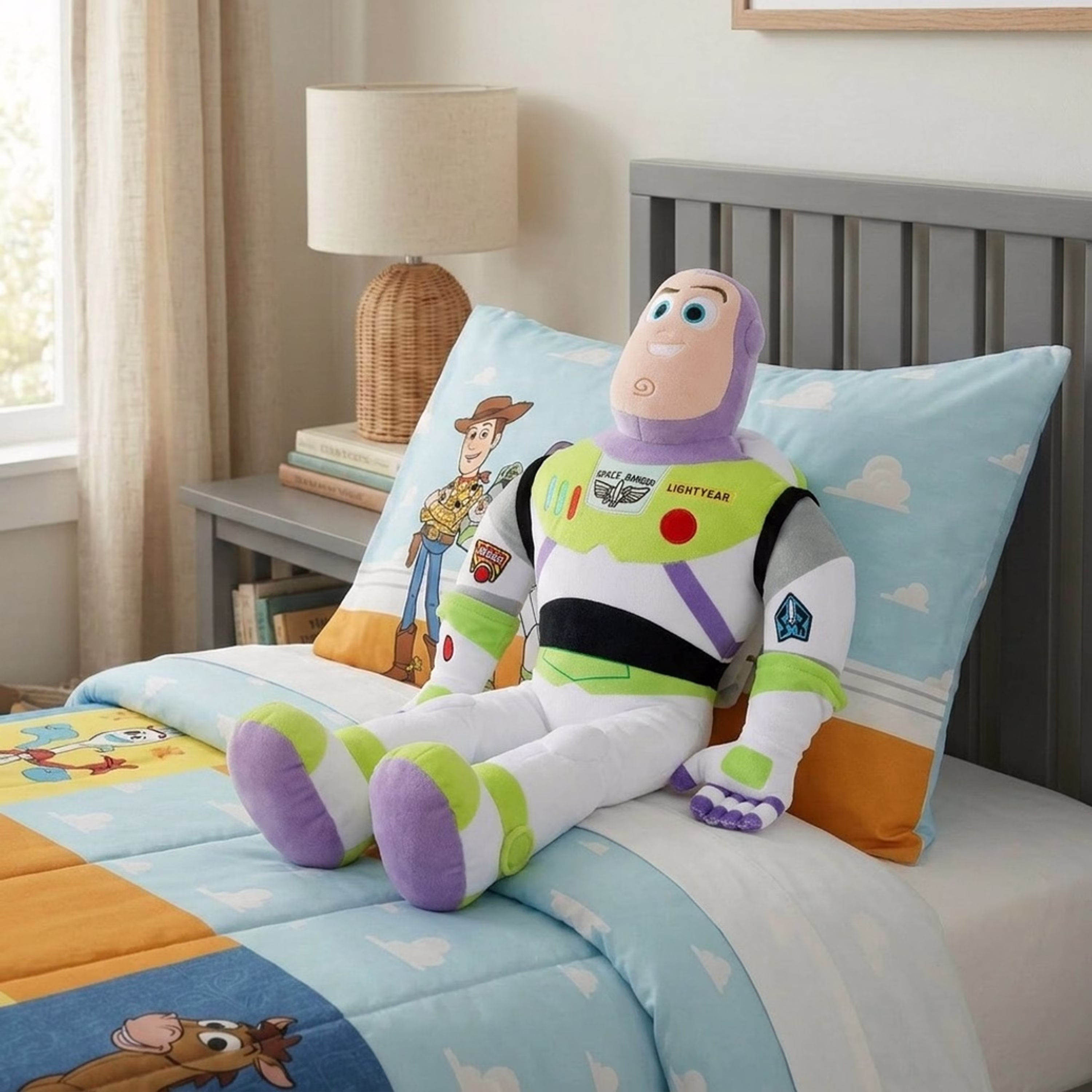 Buzz Lightyear Kids Decorative Pillow Buddy, Polyester Velboa, Green & Purple, 23", Toy Story, Disney - Thumbnail 2