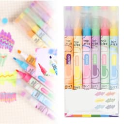 Preplabs 6-Pack Dual Tip Highlighters | Chisel and Fine Tip Color Changing Markers for Bullet Journaling - Thumbnail 2