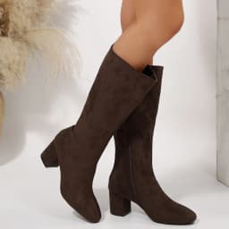 Viluyesy Womens Knee High Boots, High Chunky Heels Pointed Toe Suede Leather Fall Winter Dress Tall Boots Brown US8.5 - Thumbnail 1